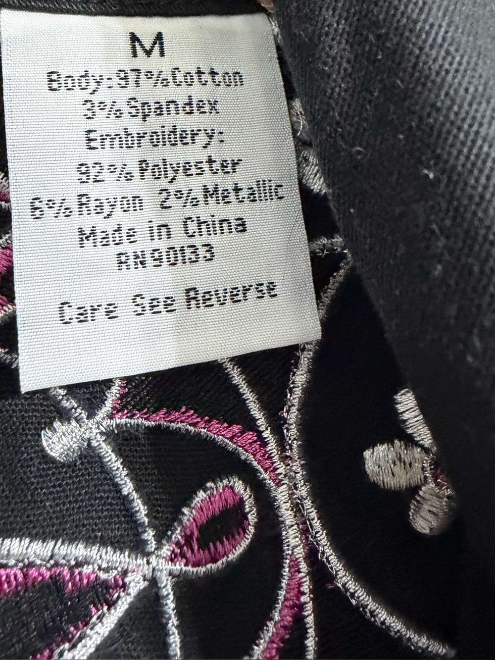 Bob Mackie Wearable Art Black Embroidered Cut Out Zip Jacket Pink White Medium - Picture 5 of 11